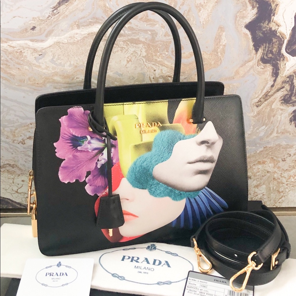 Prada Saffiano Graphic Print Collage Tote Bag